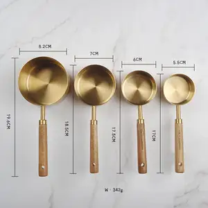 Kitchen Measuring Tools Utensil Stainless Steel Measuring Cups And Spoons Set With Wooden Handle