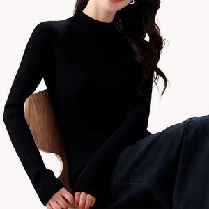 Suéter de Cuello Alto sin Costuras de Cachemira y Seda para Otoño, Suéter de Moda para Mujer, Color Sólido, Capa Base de Punto, Suéter Ajustado Personalizado - Product Image 4