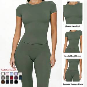 Conjunto Deportivo de 2 Piezas de Secado Rápido para Mujer, OEM ODM, Camiseta de Gimnasio, Leggings Deportivos Elásticos, Ropa de Yoga y Fitness - Product Image 2