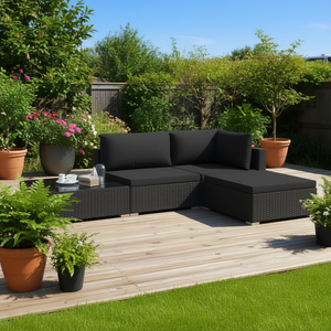 Set Lounge da Esterno Moderno in Rattan Nero per Patio, Arredamento per Intrattenimento, Capacità 4 Posti, Design Contemporaneo - Product Image 2