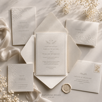 Invitation de mariage personnalisée intemporelle en relief, motif floral crème minimaliste avec cartes RSVP et de remerciement assorties
