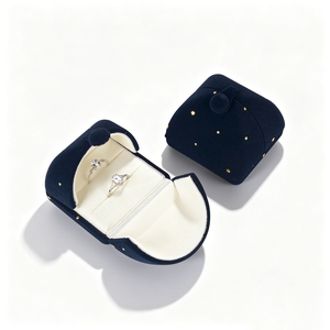 Caja de Joyería de Terciopelo Azul con Diseño de Estrellas de Lujo, Caja de Regalo de Almacenamiento de Anillos, Colgantes y Pendientes de Doble Cara - Product Image 3