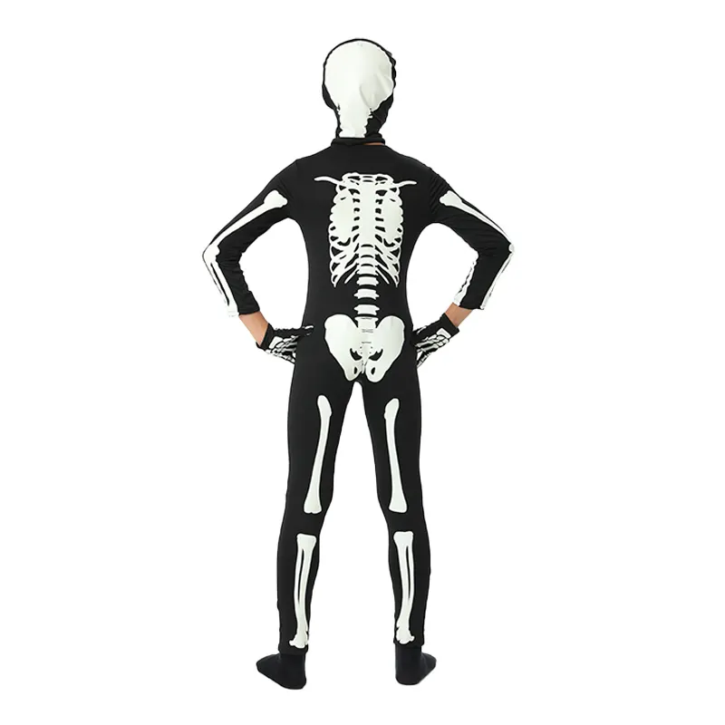 Ropa de esqueleto que brilla en la oscuridad para niños, mono de Halloween con estampado 3D con estante de calavera de terror luminoso, disfraces de estilo de TV y película