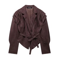 2025 hiver polyvalent marron manches longues col en v à lacets veste manteaux casual Chic femme vêtements d'extérieur femmes haute rue veste en cuir
