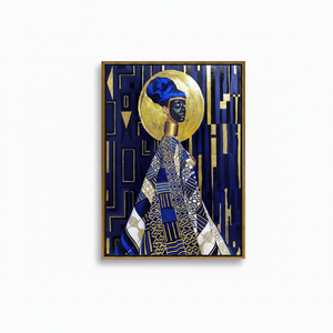 Elegant African Royal Woman <b>Canvas</b> Art: Blue & Gold Geometric Glam,GOLD <b>FRAMED</b> <b>CANVAS</b> - Product Image 2