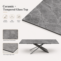 Table à manger pliable en verre trempé avec pieds en métal, style moderne et luxueux, 8 places, pour hôtel, appartement, salle à manger