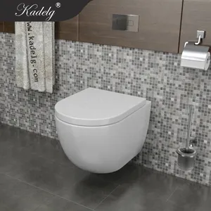 Sıcak satış Modern banyo duvar asılı tuvalet kase su dolabı WC tuvalet seti beyaz seramik sıhhi tesisat gereçleri çerçevesiz tek parça tuvalet
