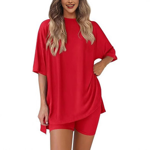 Ensemble décontracté pour femme, col rond, short ample fendu, couleur unie, pantalon trois-quarts, style japonais coréen, tailles XS S M L XL XXL - Product Image 2