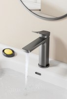 Robinet de lavabo monocommande en aluminium à montage sur comptoir, cartouche céramique, eau chaude et froide, pour salle de bain, vente en gros, hôtel