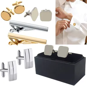 Custom logo wedding mens cuff links tie clips gift box sets shirt button cufflinks for men luxury