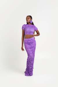 Oem Custom Crop Tops Ruched Fittedslip Saia Maxi Longa Correspondência Elegante Co Ord Conjuntos de Duas Peças para As Mulheres - Product Image 2