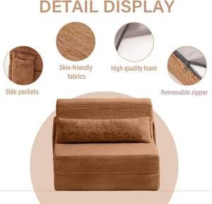 Canapé-lit <span class=keywords><strong>pliant</strong></span> avec oreiller Matelas de taille unique et tissu pelucheux avec sac de rangement portable, chaise longue au sol pour le salon - Product Image 4