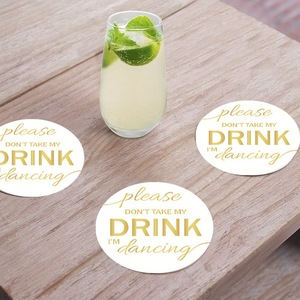 Sous-verres jetables ronds en papier avec motif « Veuillez ne pas emporter ma boisson » en feuille d'or pour fêtes et mariages - Product Image 1