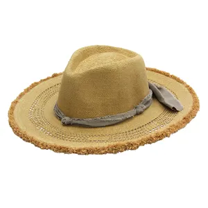 2021 Wholesale wide brim paper straw summer ladies panama hat skimmer boater straw hat