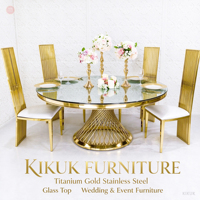 Table de mariage ronde de luxe en acier inoxydable ODM OEM avec décorations de banquet et d'événements festifs en verre serpentin