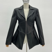 Veste en cuir PU tendance pour femmes avec fermeture éclair, col rabattu, vêtements d'extérieur pour le streetwear, tenue décontractée quotidienne