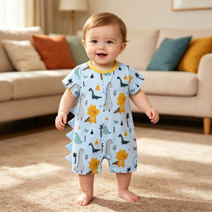 Ropa de Algodón Personalizada para Bebés Recién Nacidos, Mamelucos de Manga Corta con Estampados de Dinosaurios y Palmeras, Ropa de Verano para Bebés Recién Nacidos al por Mayor - Product Image 2