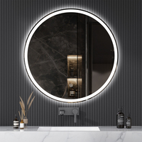 Miroir de salle de bain LED rond moderne en alliage d'aluminium, éclairage frontal, bord givré, miroir de maquillage intelligent illuminé pour hôtel et décoration intérieure
