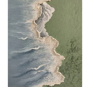 Cuadro Abstracto de Naturaleza Muerta en Acrílico, Hecho a Mano, Lienzo Azul, Ola de Mar Grande, Playa, Arte Mural Texturizado en 3D, Diseño de Interiores - Product Image 2