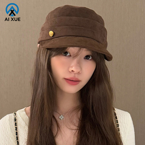 Chapeaux de béret de gavroche pour femmes <span class=keywords><strong>Casquette</strong></span> de gavroche en cuir suédé PU avec bord brodé Chaud Automne <span class=keywords><strong>Hiver</strong></span> Cabbie <span class=keywords><strong>Casquette</strong></span> de <span class=keywords><strong>chimio</strong></span> pour les fêtes - Product Image 1