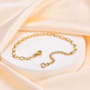 Gioielli in acciaio inossidabile placcato oro 18K impermeabile classico permanente Fiargo cerchio ovale maglia collana bracciale Set - Product Image 3