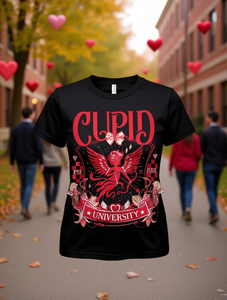 T-shirt da donna taglie forti Cupid University, rossa, a maniche corte, girocollo, casual, con stampa di San Valentino, 100% cotone - Product Image 2