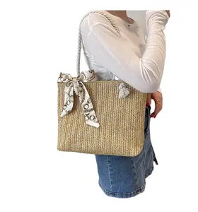customized new fashion personalised colorful women's straw bag with cotton rope straps straw bags for resale