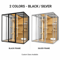 Cage pour animaux de compagnie à plusieurs niveaux en aluminium pour usage intérieur avec panneaux en verre trempé, grand espace personnalisé, fabrication directe en usine, OEM disponible