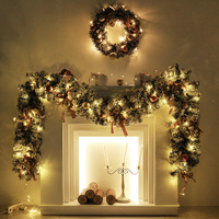 Guirlande de Noël en PVC style Art Moderne Américain, avec nœuds, décorations floquées et boules, pour fenêtre/porte