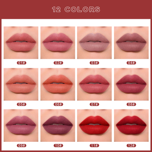Ensemble de gloss à lèvres nude 12 couleurs de haute qualité, crayon à lèvres velours naturel longue tenue 24h, waterproof, certifié MSDS, rouge à lèvres liquide populaire 24h - Product Image 3
