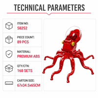 Set de Bloques de Construcción de Pulpo Rojo Personalizado de 89 Piezas, Modelo 3D DIY, Juguete de Construcción con Carcasa Translúcida y Luz, Ladrillos STEM, Marca Privada