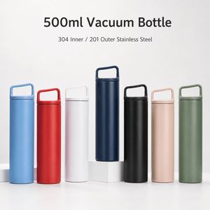 Bouteille d'eau sport isotherme premium 500 ml avec poignée de transport, intérieur en acier inoxydable 304 de qualité alimentaire, tasse sous vide anti-fuite, surface enduite, idéale pour un cadeau - Product Image 1