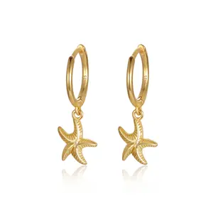 2024 Cute Starfish Hoop Earring 925 Sterling Silver Women Jewelry Fashion Vermeil Animal Ear Accessories Factory