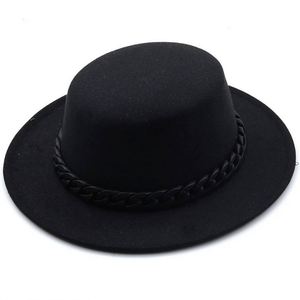 In Stock <b>Cheap</b> Price 100% Wool Felt Women Fedora Felt Hat Wide Brim Fedora Hats With <b>Chain</b> - Product Image 6
