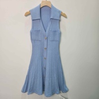 Robe midi en tricot pour femme, col en V, boutonnée, ajustée, unie, printemps-été, décontractée, logo personnalisé, marque privée, usine de tricotage OEM