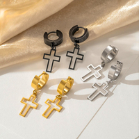 Boucles d'oreilles créoles punk avec croix pendante pour hommes et femmes, en acier inoxydable, croix creuse, style Huggies, inaltérables, bijoux hip-hop, cadeau