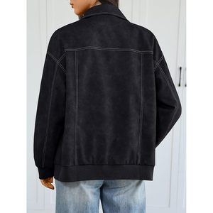 Womens PU Leather Bomber Jacket Oversized Full Sleeve Plus Size Zip Up Motorcycle Style Fall <b>Winter</b> Outerwear - Product Image 4
