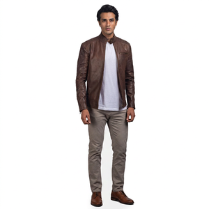 2026 New Fashion <b>Men</b> <b>Leather</b> <b>Jacket</b> Chest Big Pockets Brown <b>Leather</b> <b>Jacket</b> <b>Men</b> Zipper Motorcycle Plus Size <b>jacket</b> for <b>men</b> - Product Image 1