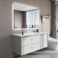 Ensemble de meuble-lavabo de salle de bain en aluminium nid d'abeille style crème, lavabo de salle de bain personnalisé avec évier intégré en pierre frittée thermoformée