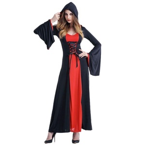 Disfraz de Bruja de Halloween, Vestido con Capucha de Manga Larga, Atuendo de Cosplay para Mujer, Opciones de Color Rojo y Negro, Primavera 2025 - Product Image 5