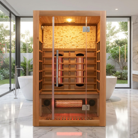 Sauna de infrarrojos lejanos de lujo en madera de cedro rojo o hemlock con lámpara de siete colores