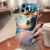 Plage mer coucher de soleil impression bord droit Silicone TPU housse de téléphone portable pour Iphone 7 8 X Xr Xs 11 12 13 14 15 16 17 Pro Max