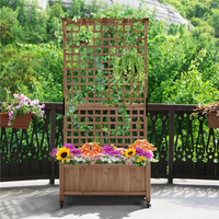 Jardinière surélevée Combohome avec roues, bac à plantes mobile en bois de sapin avec treillis pour légumes et fleurs