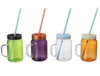 Bocaux en verre pour aliments secs personnalisés sans BPA de 16 oz, forme cylindrique avec poignée et couvercle pour la maison et le camping
