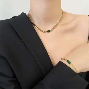 Conjunto de joias, conjuntos de joias de aço titânio de 18k, esmeralda, corrente, colares e pulseiras distintas