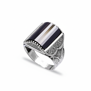 Onyx Stone Triangle Cut Gemstone Ottoman Design Authentic <b>Men</b> <b>Ring</b> Wholesale Handmade 925 Sterling <b>Silver</b> - Product Image 2