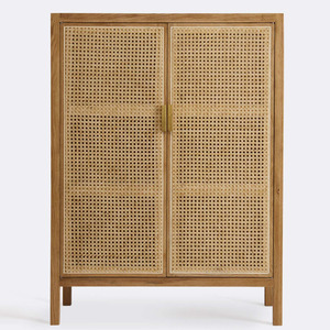 Wholesale <strong>Rustic</strong> Entryway Wood <strong>Console</strong> <strong>Table</strong> with Rattan Recycled Pine Doors Liquor Cabinet for Home - Product Image 3