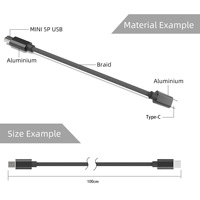 Kabel Pengisian Daya & Transfer Data Tipe-C ke Mini USB 5P Konduktor Tembaga Berlapis Kain Tenun untuk Hard Disk Kamera MP4