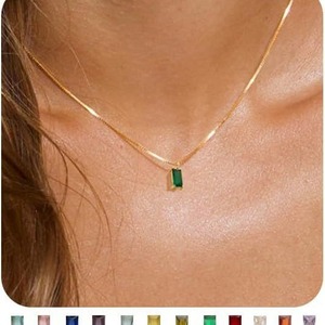 Collar de Cadena con Caja de Zirconia Exquisita para Mujer, Chapado en Oro, con Diseño Geométrico de Paz, de Cobre, Regalo de Piedra de Nacimiento de Diciembre para el Día a Día - Product Image 1