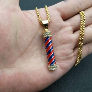 yunnique Hip Hop Pendant <b>Necklace</b> Stainless Steel Red <b>Blue</b> Twist Design Pave Setting Unisex Jewelry Gift DZ124 - Product Image 5